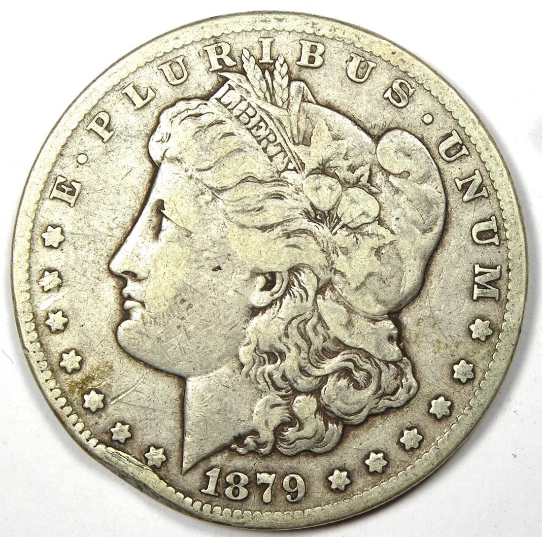 1879-CC MORGAN SILVER DOLLAR $1: 1879-CC Morgan Silver Dollar $1 Year: 1879 Denomination: $1 Composition: Silver Country of Origin: United States Accessories: None Accessories Notice: When purchasing pre-owned goods, plea