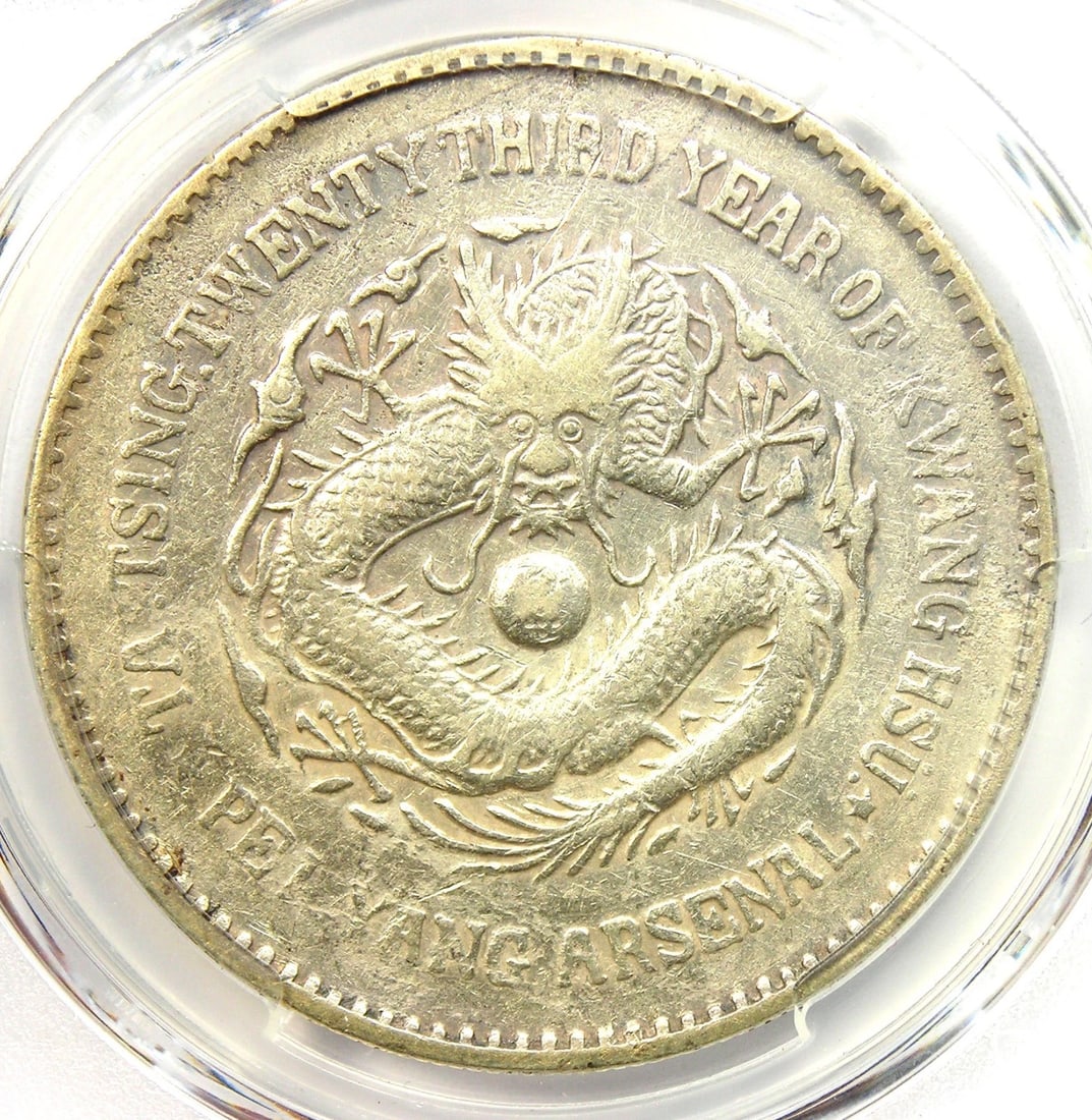 1897 CHINA CHIHLI DRAGON DOLLAR $1 COIN: 1897 China Chihli Dragon Dollar $1 Coin Year: 1897 Denomination: $1 Composition: Silver Country of Origin: China Accessories: None Accessories Notice: When purchasing pre-owned goods, please refer to