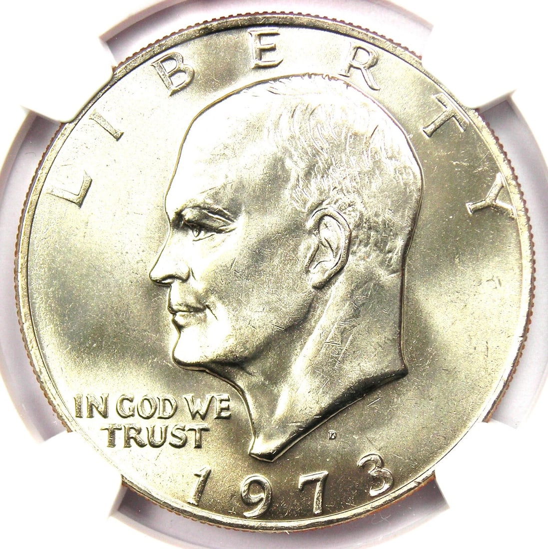 1973-D EISENHOWER DOLLAR IKE $1 COIN: 1973-D Eisenhower Dollar Ike $1 Coin Year: 1973 Denomination: $1 Composition: Country of Origin: United States Accessories: None Accessories Notice: When purchasing pre-owned goods, please