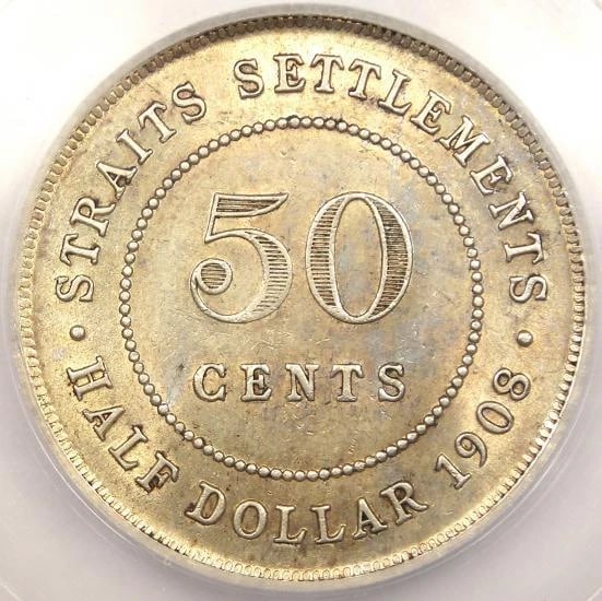 1908 STRAITS SETTLEMENTS 50 CENTS 50C - 2