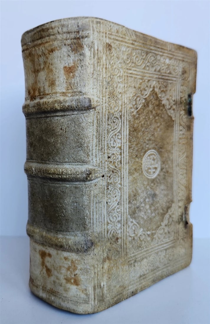JESUIT IOANNIS OSORII'S 1597 SERMONS, AN ANTIQUE HAND-TOOLED PIGSKIN OVER WOOD (1 of 9)