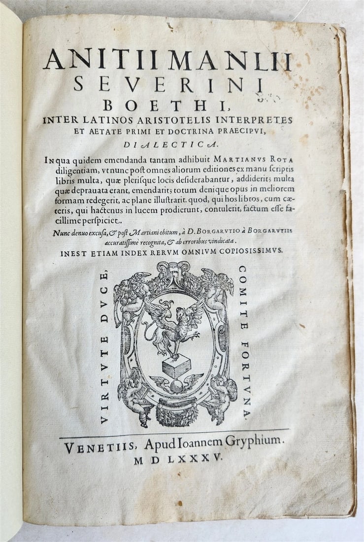 MANLIUS BOETHIUS FOLIO ANCIENT GRYPHIUS PRESS, ARISTOTELIS DIALECTICA, 1585 (1 of 13)