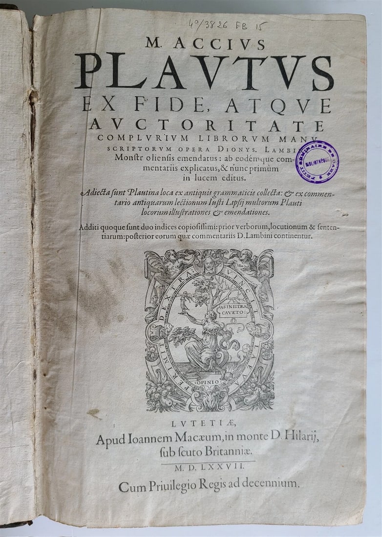 1577 PLATO COMEDIES ANCIENT 16TH-CENTURY FOLIO M. ACCIUS PLAUTUS: Year/Century: 16th century Language: Latin Subject: Literature & Fiction Binding: Leather Description: M. Accius Plautus ex fide atque auctoritate complurium librorum manu scriptorum opera