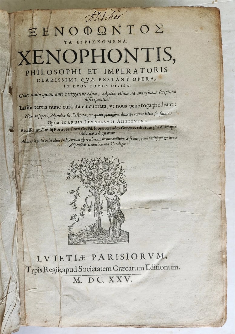 XENOPHON PHILOSOPHI ET IMPERATORIS CLARISSIMI FOLIO GREEK & LATIN 1625: Year/Century: 17th century Language: Greek Subject: Philosophy Binding: Leather Description: Operum Xenophontis Atheniensis Viri Maximi [8], 1013 pp, 1014-1213 columns, [65] pp. Xenophontis, Philosoph