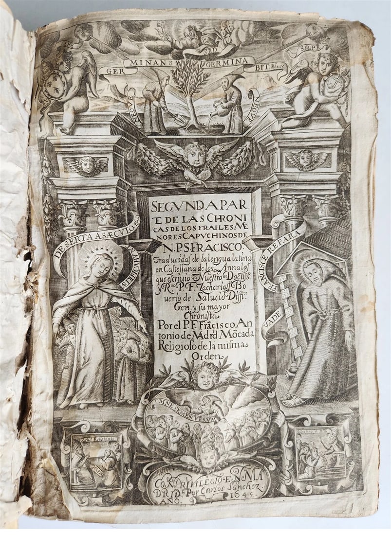 SPANISH-LANGUAGE 1649 CAPUCHIN ORDER CHRONICLES ANCIENT VELLUM BOUND MADRID (1 of 9)