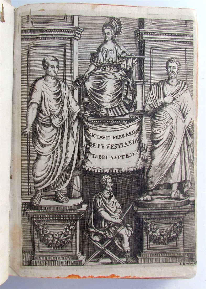 FERRARIUS OCTAVIUS'S 1654 ROMAN CLOTHING STUDY, WHICH INCLUDES AN ILLUSTRATED VELVET BINDING ANTIQUE: Year/Century: 17th century Language: Latin Subject: Illustrated Binding: Vellum Description: Reliqui emendatiores & auctiores de re Vestiaria Libri Septem Quatuor postremi nunc primum prodeunt. [20], 