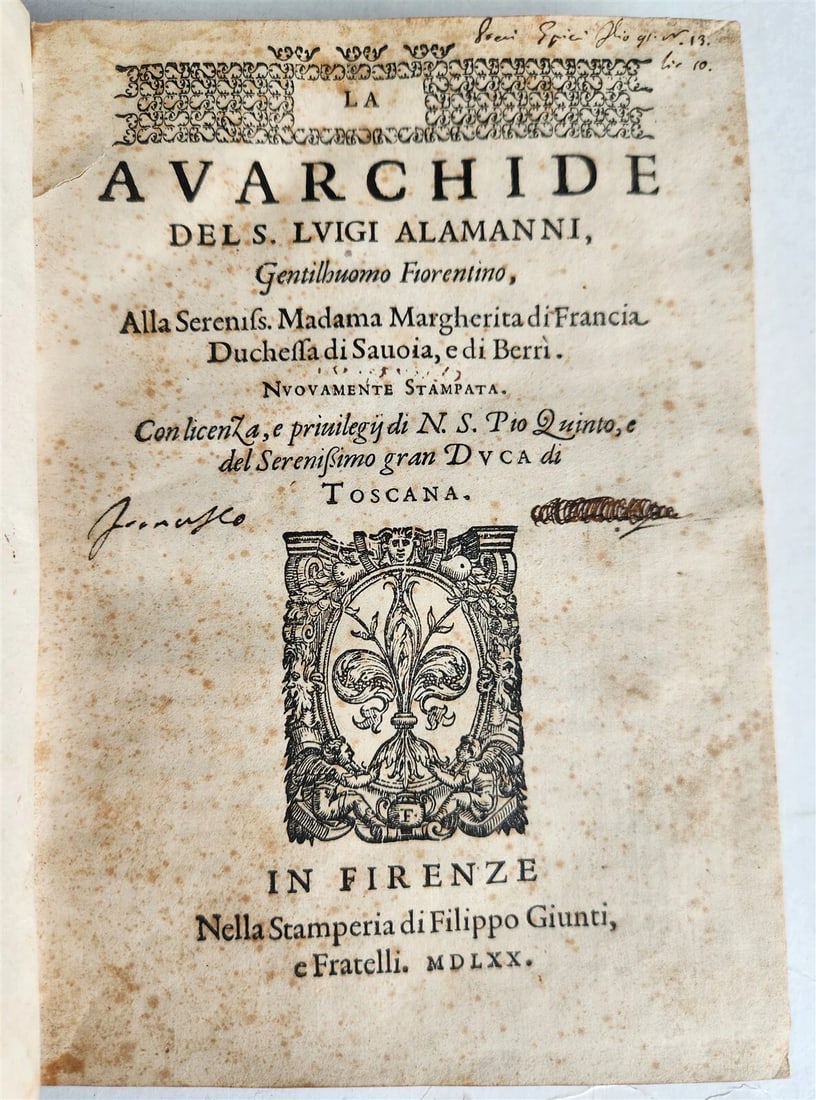 LA AVARCHIDE DEL S., 1570. ALAMANNI LUIGI POETRY FROM THE 16TH CENTURY THAT WAS BOUND BY VELLUM (1 of 13)