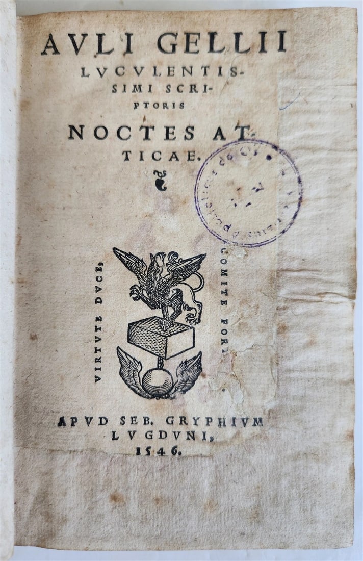 ATTIC NITES IN 1546 SEBASTIAN GRYPHIUS PRESS, AULUS GELLIUS ANCIENT NOCTES ATTICAE (1 of 8)