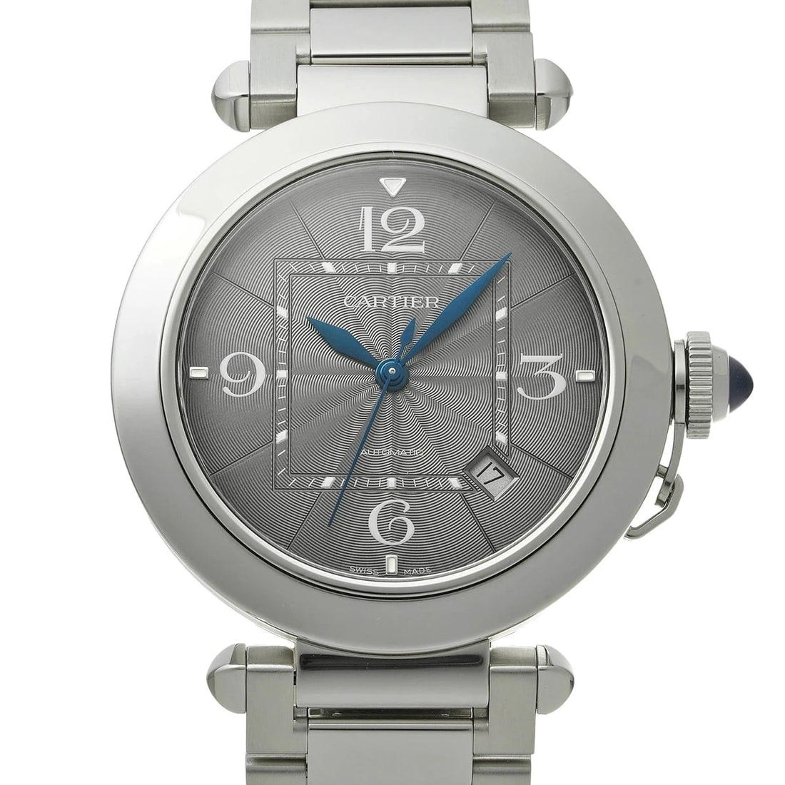 CARTIER PASHA GRAY WATCH: CARTIER Pasha Gray Watch Brand: CARTIER Type/Style: Wristwatch Material: Band Material Stainless Case Material Sapphire Crystal Color: Dial Color Gray Size: Wrist Size 19cm Case Size 41 x 41 mm