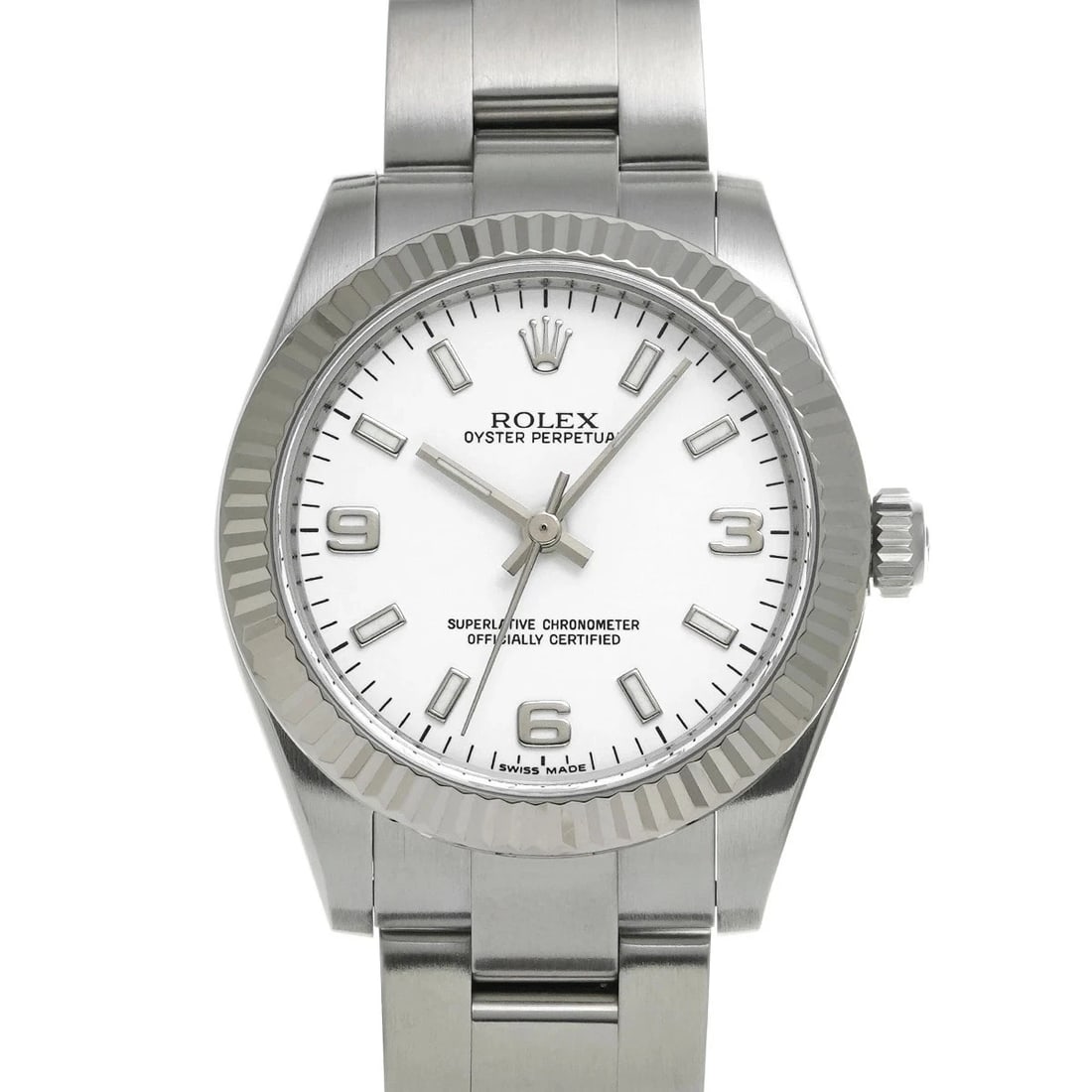 ROLEX OYSTER PERPETUAL WHITE WATCH: ROLEX Oyster Perpetual White Watch Brand: ROLEX Type/Style: Wristwatch Material: Band Material Stainless Case Material Sapphire Crystal Color: Dial Color White Size: Case Size 31?31mm Accessories: