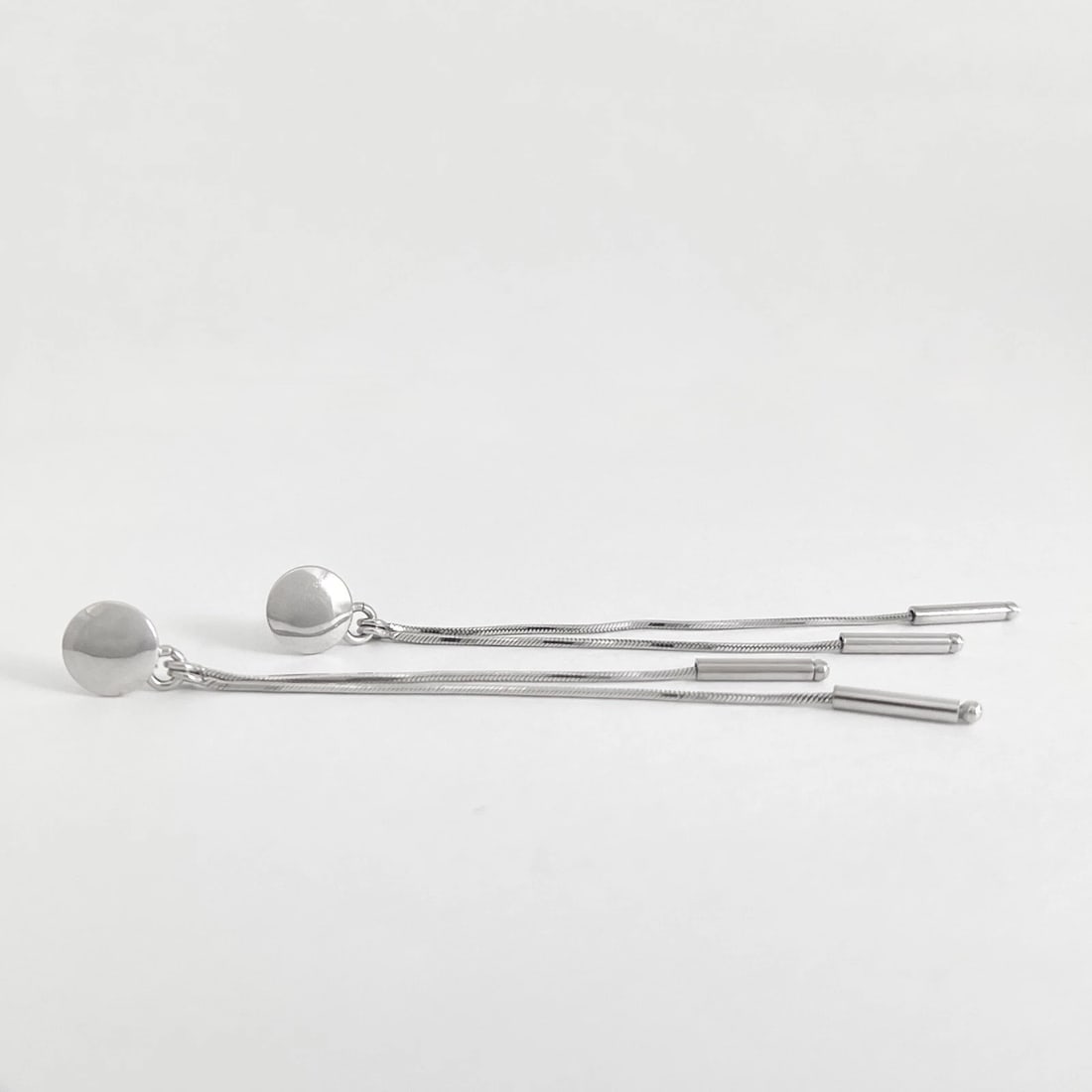 LONG LINEAR CHAIN DANGLE DROP EARRINGS 14K WHITE GOLD - 2