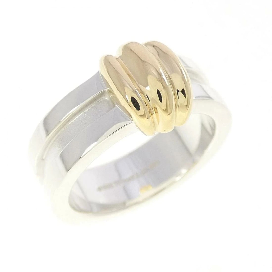 TIFFANY SILVER YELLOW GOLD RING: Tiffany Silver Yellow Gold Ring Brand: Tiffany & Co. Type/Style: Ring Material: 925 Silver / 750 Yellow Gold, Color: Silver Yellow Size: US 7 Accessories: None Accessories Notice: When purchasing