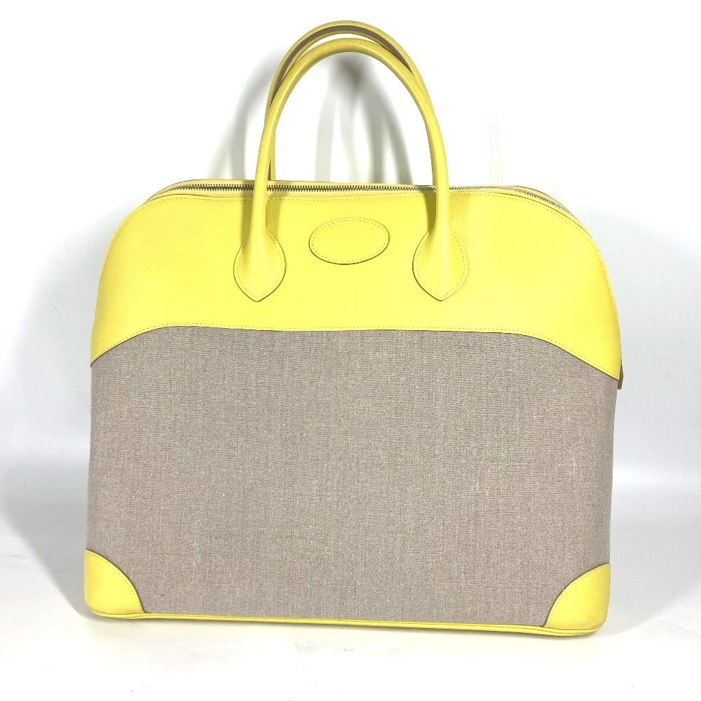 HERMES SHOULDER BAG BOLIDE 45 HAND BAG TOTE BAG: HERMES Shoulder Bag Bolide 45 Hand Bag Tote Bag Brand: HERMES Type/Style: Tote Bag Material: Swift / Toile H Color: yellowxBeige Size: W0.0xH14.0xD9.1inch / W 43.5cmxH35.5cmxD23cm Accessories: Non