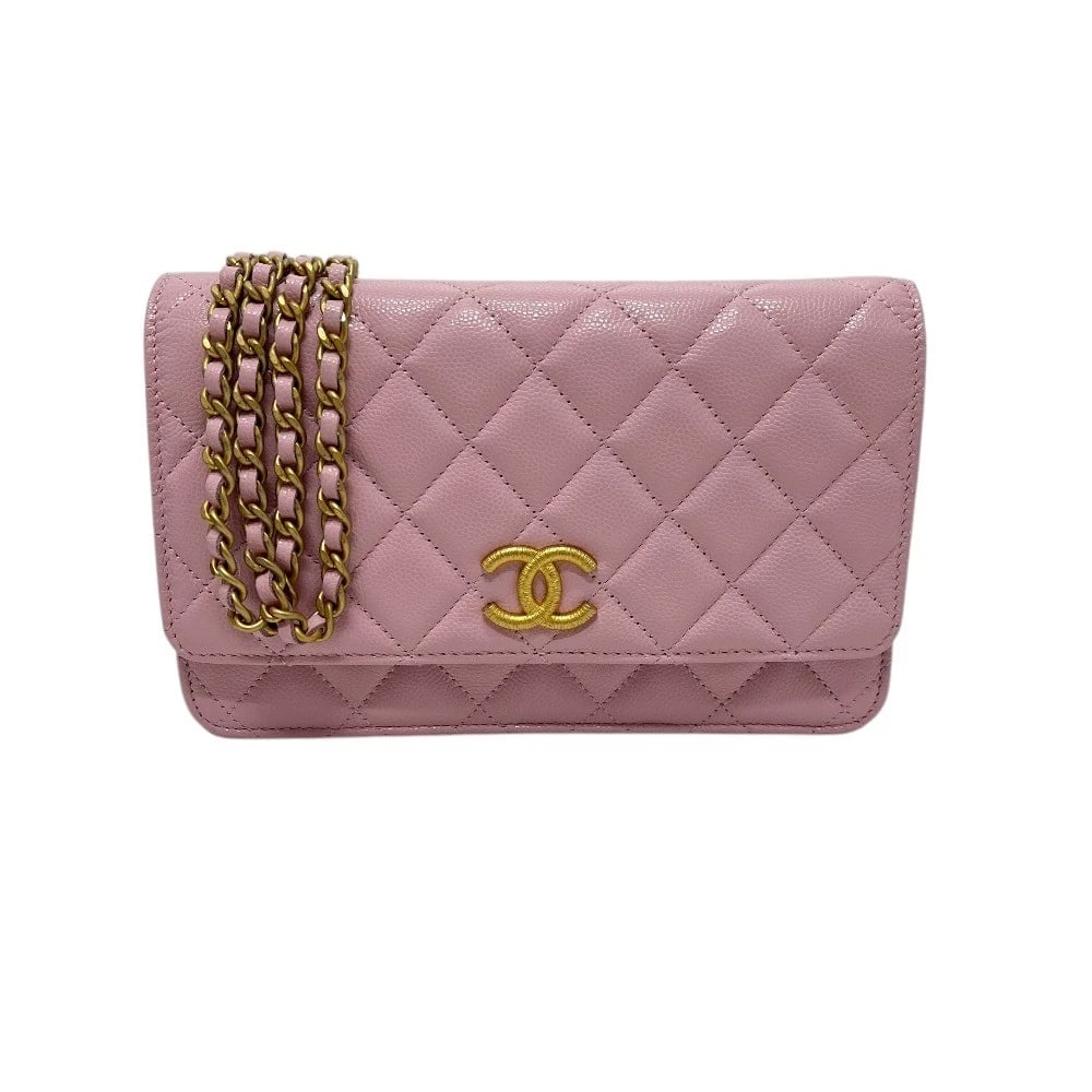 CHANEL MATELASSE MARK CHAIN WALLET CROSSBODY SHOULDER BAG: CHANEL Matelasse Mark Chain Wallet Crossbody Shoulder Bag Brand: CHANEL Type/Style: Shoulder Bag Material: Caviar Leather Color: pinkxGoldHardware Size: W7.5xH4.7xD1.4inch / W19cmxH12cmxD3.5cm Acc