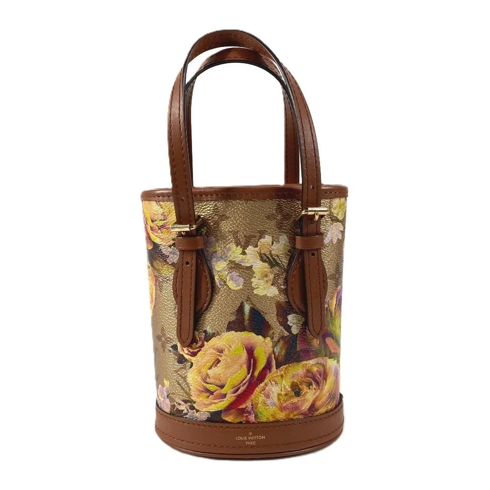 LOUIS VUITTON GARDEN NANO BUCKET BAG 2WAY HAND BAG: LOUIS VUITTON Garden Nano bucket Bag 2WAY Hand Bag Brand: Louis Vuitton Type/Style: Shoulder Bag Material: Leather Color: Gold Size: W5.1xH6.5xD3.5inch / W13cmxH16.5cmxD9cm Accessories: None <
