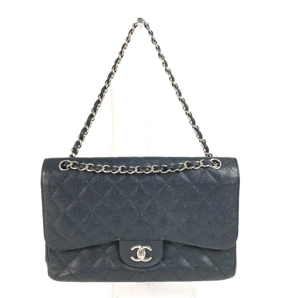 CHANEL MATELASSE QUILTED 30 DOUBLE CHAIN CROSSBODY: CHANEL Matelasse Quilted 30 Double Chain Crossbody Brand: CHANEL Type/Style: Shoulder Bag Material: Caviar Leather Color: BlackxSilverHardware Size: W11.8xH7.7xD3.3inch / W30cmxH19.5cmxD8.5cm Acce