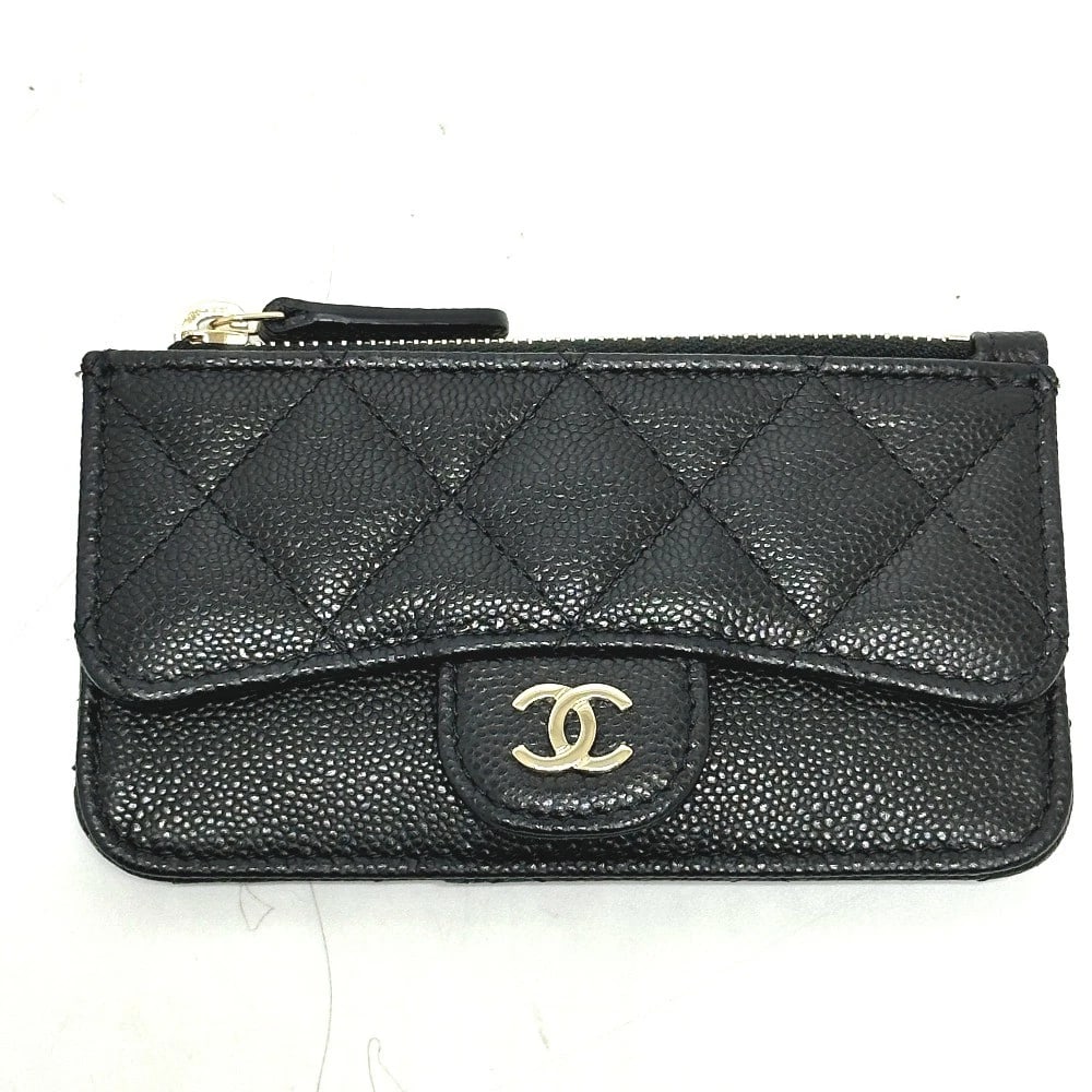 CHANEL MARK MATELASSE CLASSIC ZIP CARD CASE: CHANEL Mark Matelasse Classic Zip Card Case Brand: CHANEL Type/Style: coin purse Material: Caviar Leather Color: BlackxGoldHardware Size: W5.1xH2.8xD0.8inch / W13cmxH7cmxD2cm Accessories: None