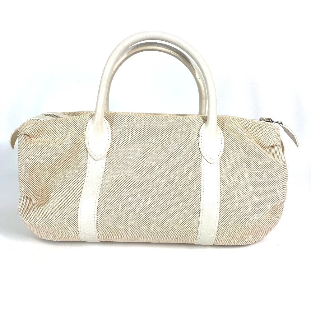 HERMES POROCHON MADEMOISELLE HAND BAG TOILE H: HERMES Porochon Mademoiselle Hand Bag Toile H Brand: HERMES Type/Style: Hand Bag Material: Toile H / Leather Color: BeigexWhite Size: W11.4xH4.9xD2.8inch / W29cmxH12.5cmxD7cm Accessories: None