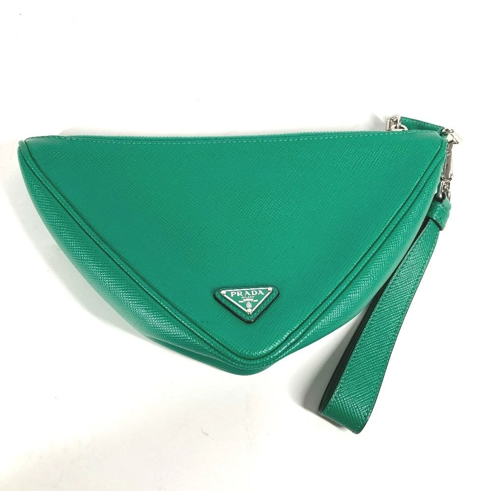 PRADA EMBOSSED TRIANGLE LOGO PLATE BAG POUCH - 2