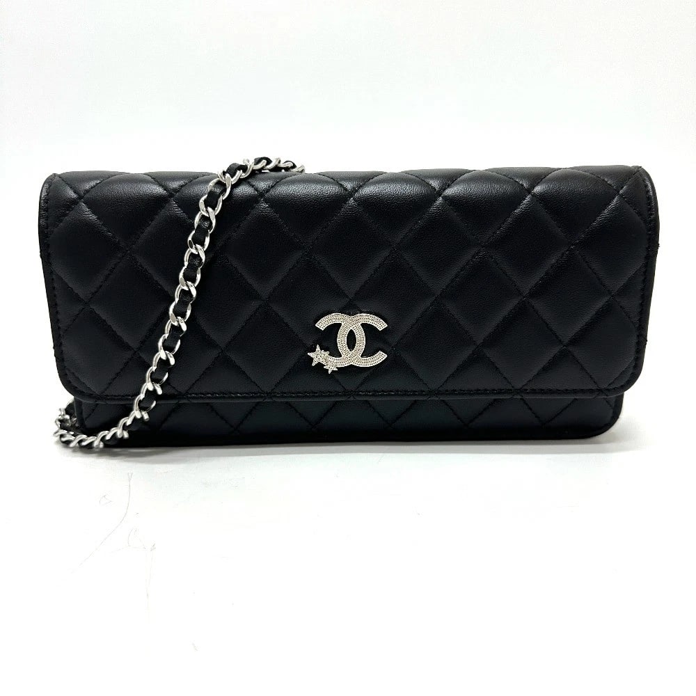 CHANEL MATELASSE WALLET SHOULDER BAG: CHANEL Matelasse Wallet Shoulder Bag Brand: CHANEL Type/Style: Shoulder Bag Material: Lambskin Leather Color: Black Size: W8.7xH4.1xD1.6inch / W22cmxH10.5cmxD4cm Accessories: None Accessories Notice: