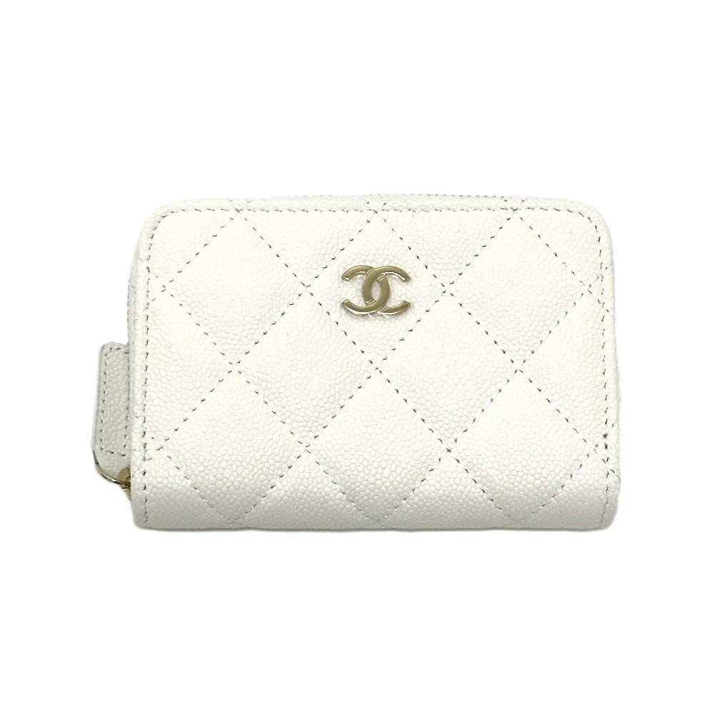 CHANEL MATELASSE MARK CLASSIC ZIP COIN PURSE: CHANEL Matelasse Mark Classic zip coin purse Brand: CHANEL Type/Style: coin purse Material: Caviar Leather Color: White Size: W4.3xH3.0xD0.8inch / W11cmxH7.5cmxD2cm Accessories: None Accessories