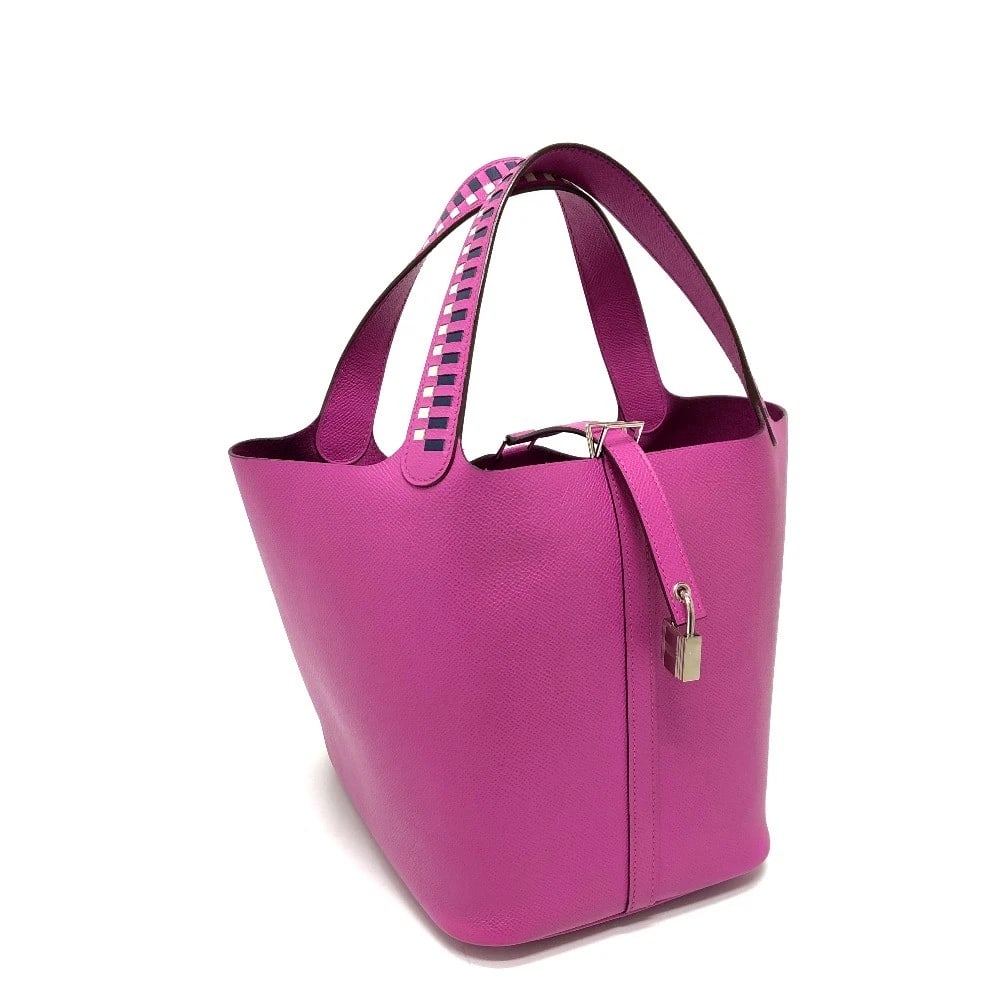 HERMES PICOTINLOCK MM TRESAGE BAG TOTE BAG HAND BAG: HERMES PicotinLock MM Tresage Bag Tote Bag Hand Bag Brand: HERMES Type/Style: Hand Bag Material: Epsom Color: Purple BasedxSilverHardware Size: W8.5xH8.7xD6.9inch / W21.5cmxH22cmxD17.5cm Accessories: