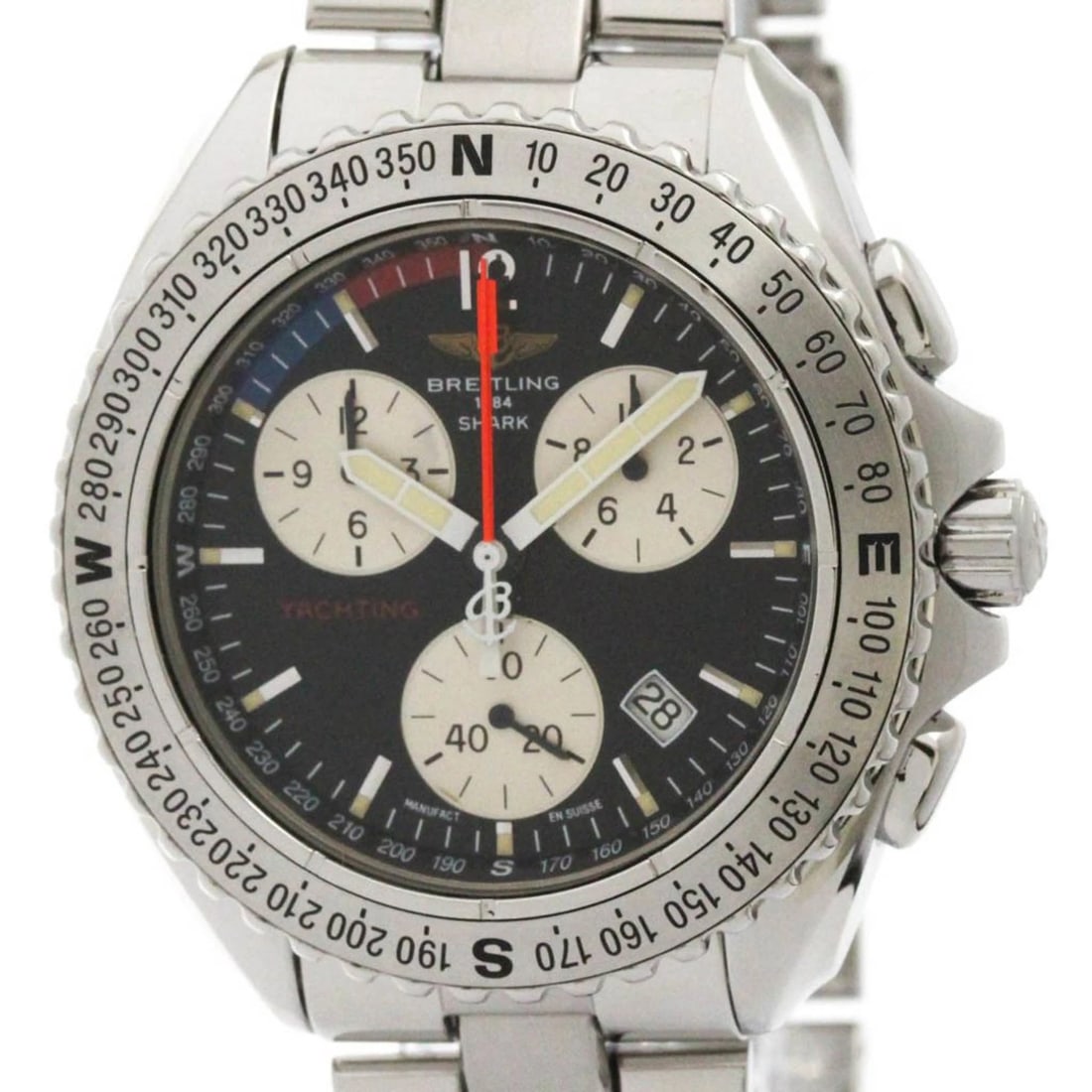 BREITLING CHRONO SHARK YACHT STEEL QUARTZ WATCH: Breitling Chrono Shark Yacht Steel Quartz Watch Brand: Breitling Type/Style: Wristwatch Material: (Case) Stainless steel (Band) Stainless steel Color: Dial Color Black Size: Case Diameter 42mm /