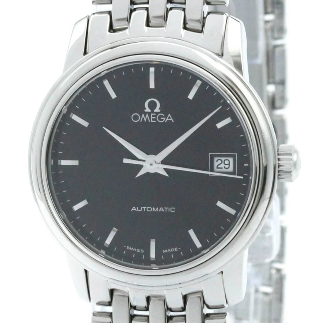 OMEGA DE VILLE PRESTIGE STEEL AUTOMATIC WATCH: Omega De Ville Prestige Steel Automatic Watch Brand: Omega Type/Style: Wristwatch Material: (Case) Stainless steel (Band) Stainless steel Color: Dial Color Black Size: Case Diameter 27mm / 1.06inch