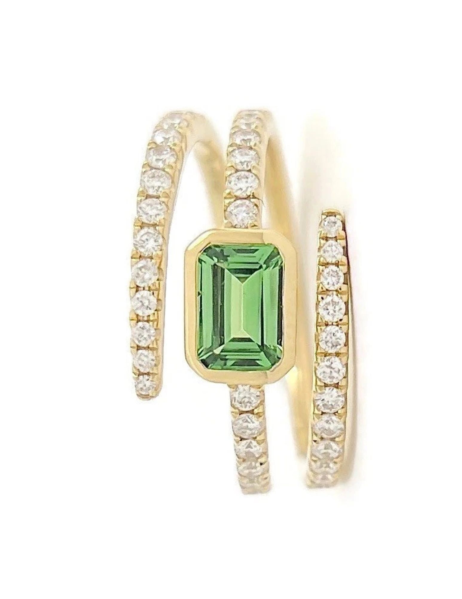 GREEN TSAVORITE GEMSTONE DIAMOND SPIRAL STATEMENT RING - 2
