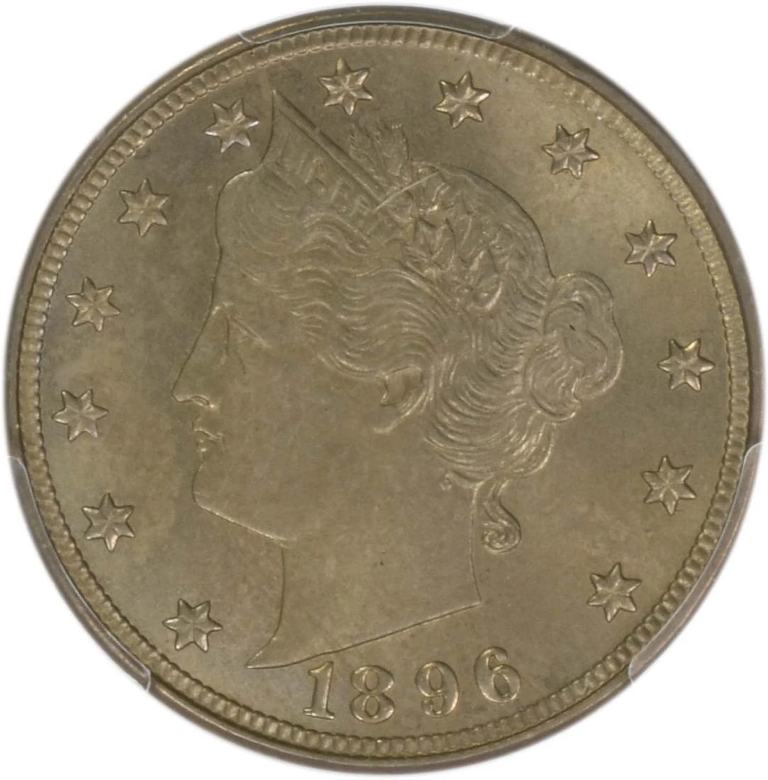1896 LIBERTY NICKEL: 1896 Liberty Nickel Year: 1896 Composition: 75% Copper, 25% Nickel Denomination: 5C Country of Origin: United States Accessories: None Accessories Notice: When purchasing pre-owned goods, please re