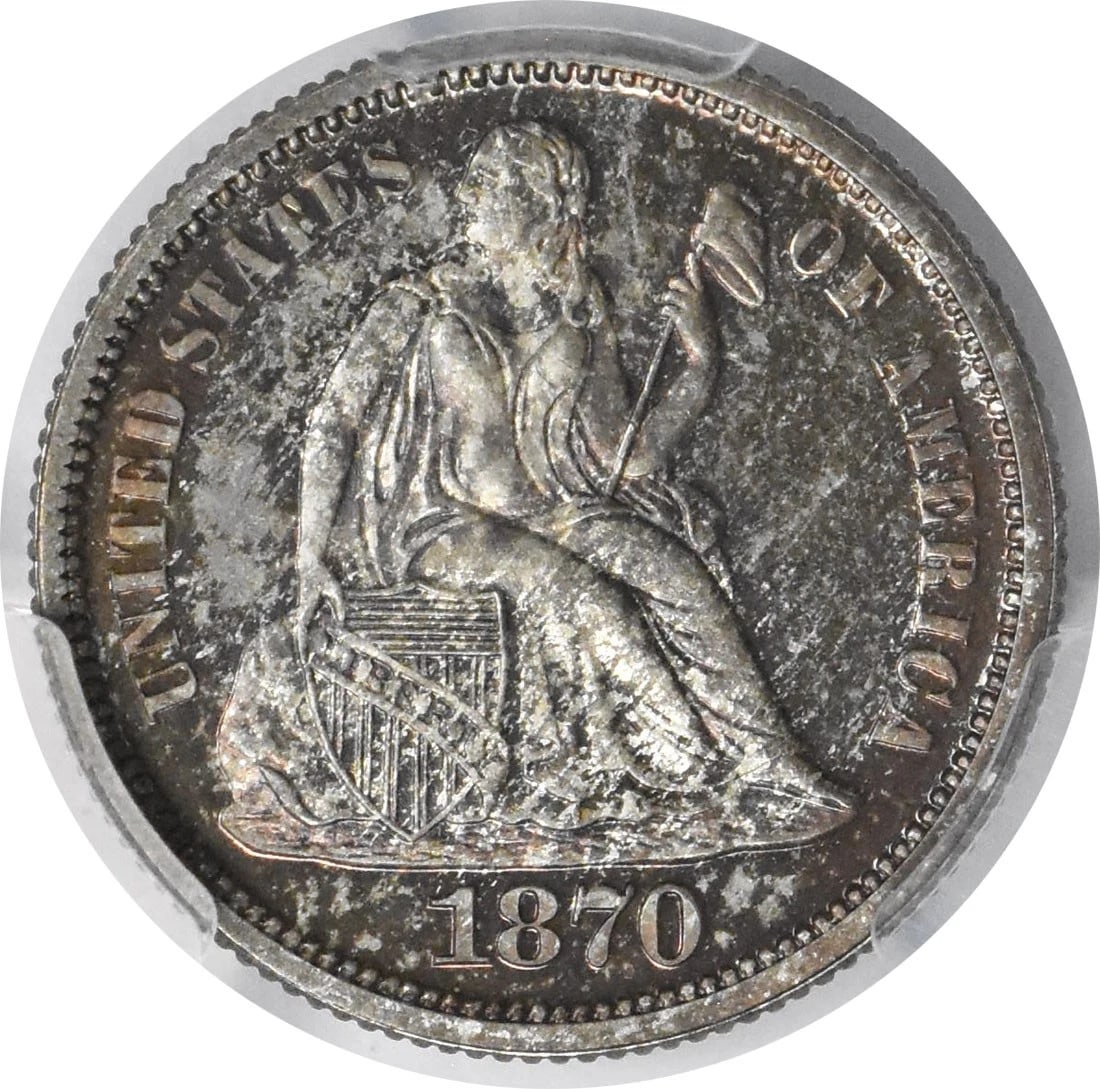 1870 LIBERTY SEATED SILVER DIME: 1870 Liberty Seated Silver Dime Year: 1870 Composition: 90% Silver, 10% Copper Denomination: 10C Country of Origin: United States Accessories: None Accessories Notice: When purchasing pre-owned