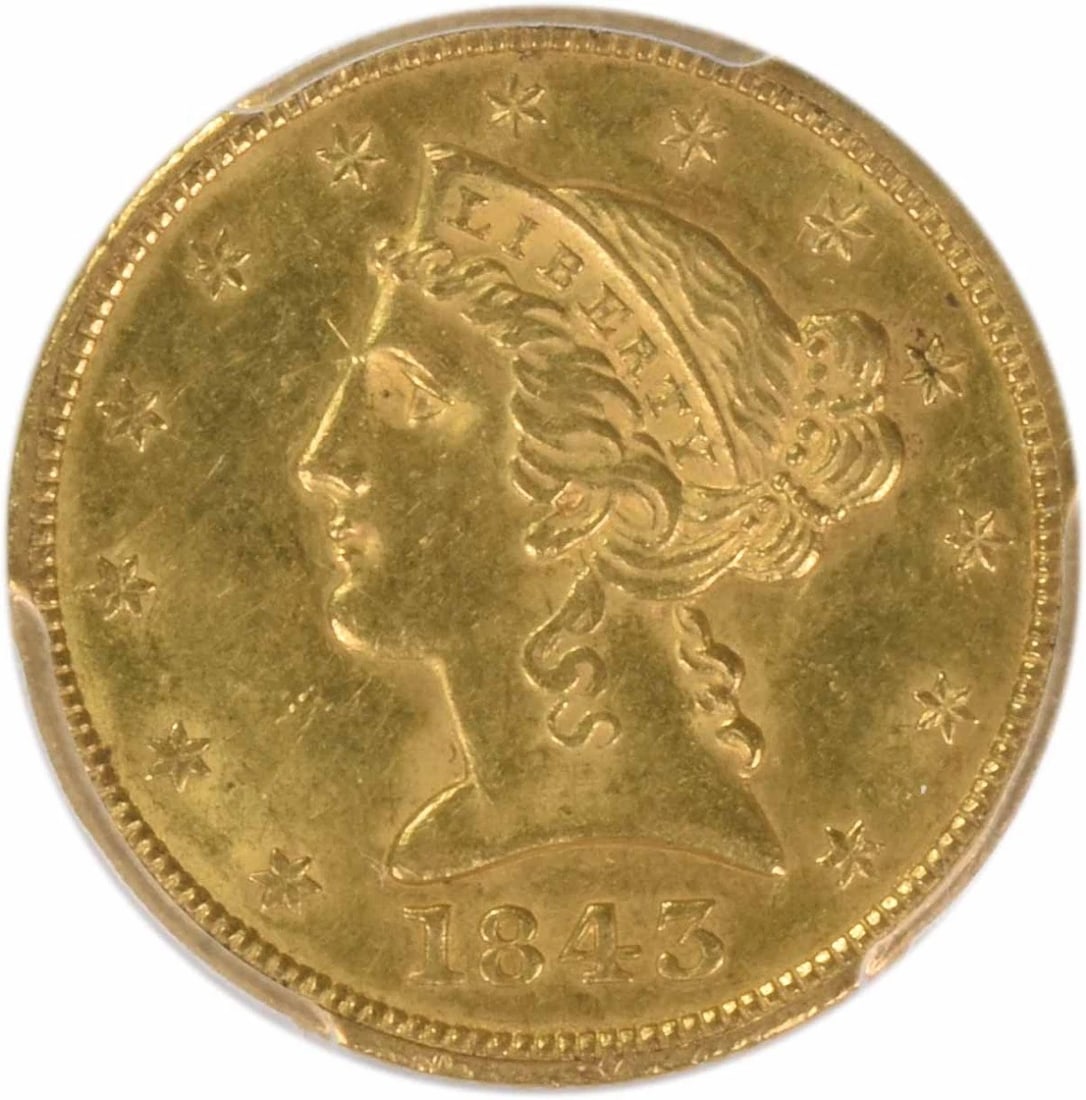 1843 $5 GOLD LIBERTY HEAD: 1843 $5 Gold Liberty Head Year: 1843 Composition: 90% Gold, 10% Copper Denomination: $5 Country of Origin: United States Accessories: None Accessories Notice: When purchasing pre-owned goods, please