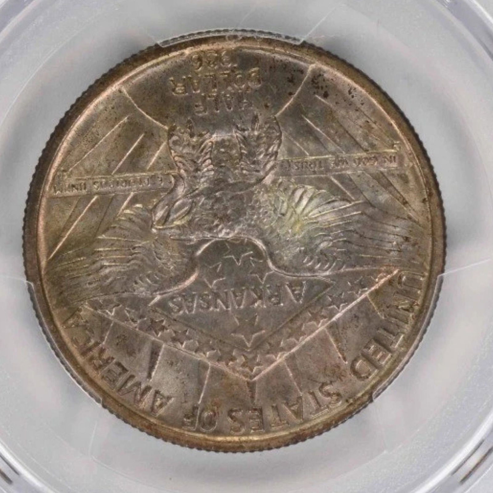 ARKANSAS COMMEMORATIVE SILVER HALF DOLLAR: Arkansas Commemorative Silver Half Dollar Year: 1936 Composition: 90% Silver, 10% Copper Denomination: Half Dollar Country of Origin: United States Accessories: None Accessories Notice: When
