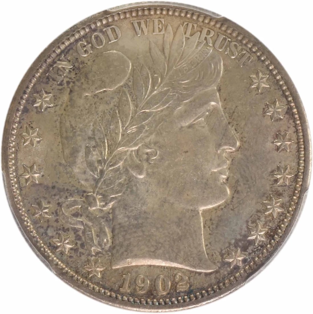 1902 BARBER SILVER HALF DOLLAR: 1902 Barber Silver Half Dollar Year: 1902 Composition: 90% Silver, 10% Copper Denomination: 50C Country of Origin: United States Accessories: None Accessories Notice: When purchasing pre-owned goods,
