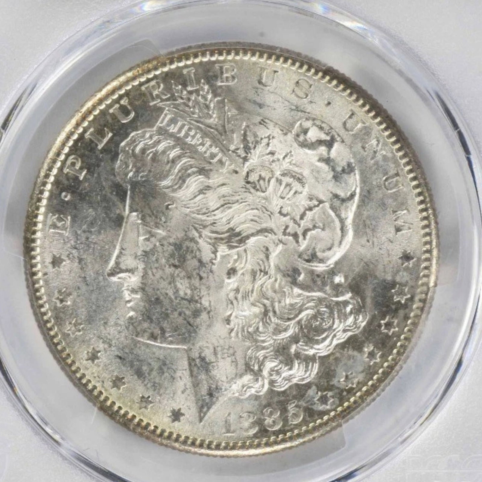 1885-S MORGAN SILVER DOLLAR: 1885-S Morgan Silver Dollar Year: 1885 Composition: 90% Silver, 10% Copper Denomination: $1 Country of Origin: United States Accessories: None Accessories Notice: When purchasing pre-owned goods, p