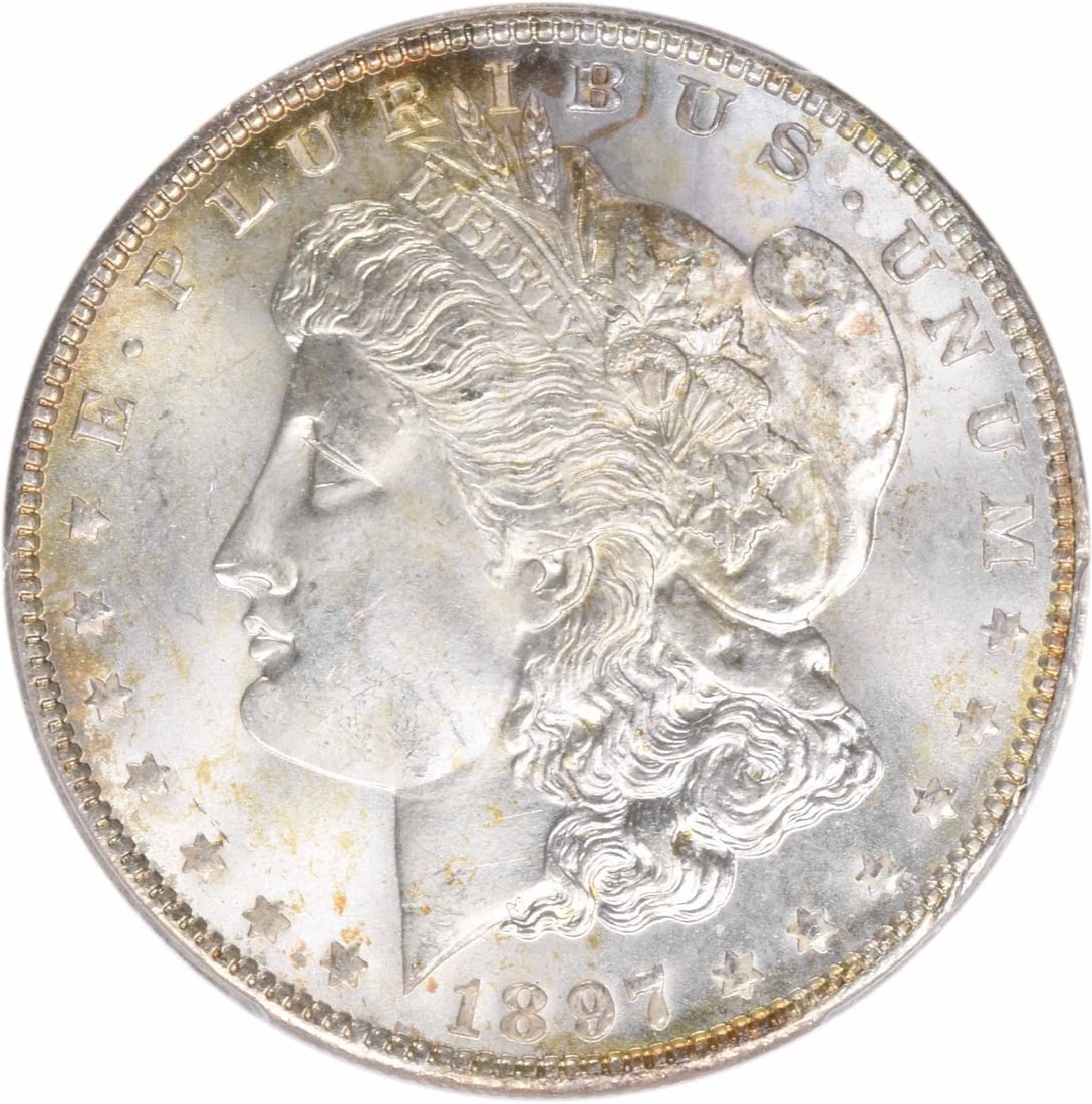 1897 MORGAN SILVER DOLLAR: 1897 Morgan Silver Dollar Year: 1897 Composition: 90% Silver, 10% Copper Denomination: $1 Country of Origin: United States Accessories: None Accessories Notice: When purchasing pre-owned goods, ple