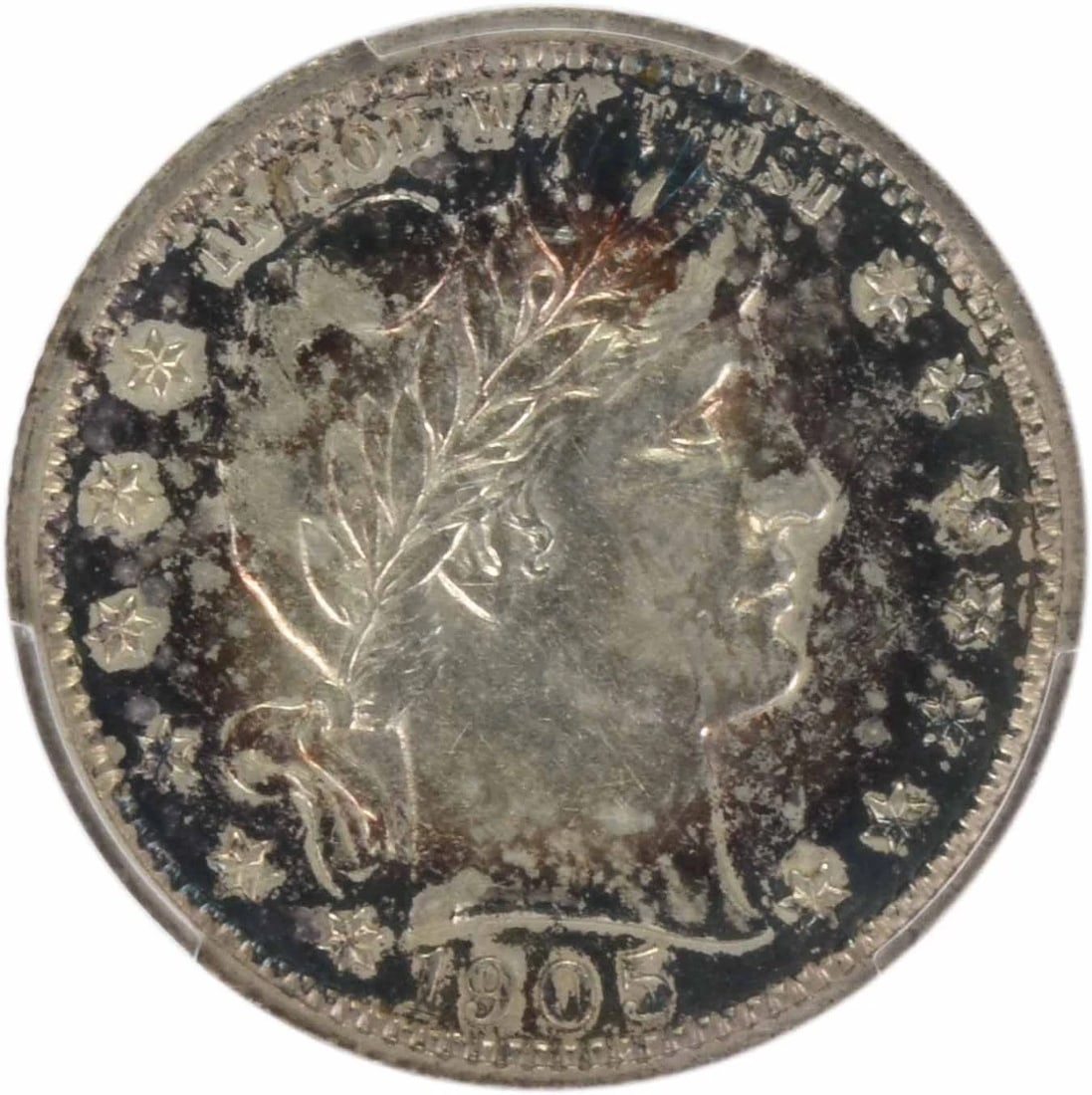 1905-O BARBER SILVER QUARTER: 1905-O Barber Silver Quarter Year: 1905 Composition: 90% Silver, 10% Copper Denomination: 25C Country of Origin: United States Accessories: None Accessories Notice: When purchasing pre-owned goods,