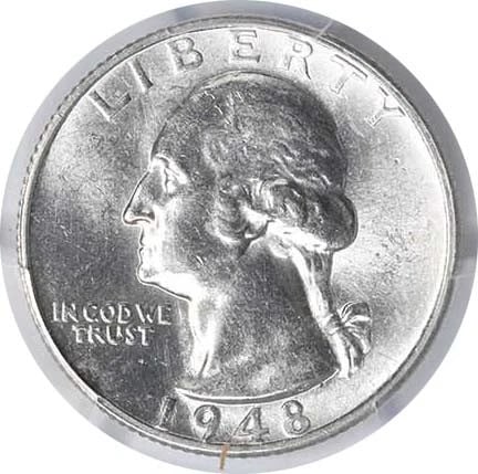 1948-S/S WASHINGTON SILVER QUARTER: 1948-S/S Washington Silver Quarter Year: 1948 Composition: 90% Silver, 10% Copper Denomination: 25C Country of Origin: United States Accessories: None Accessories Notice: When purchasing pre-owned