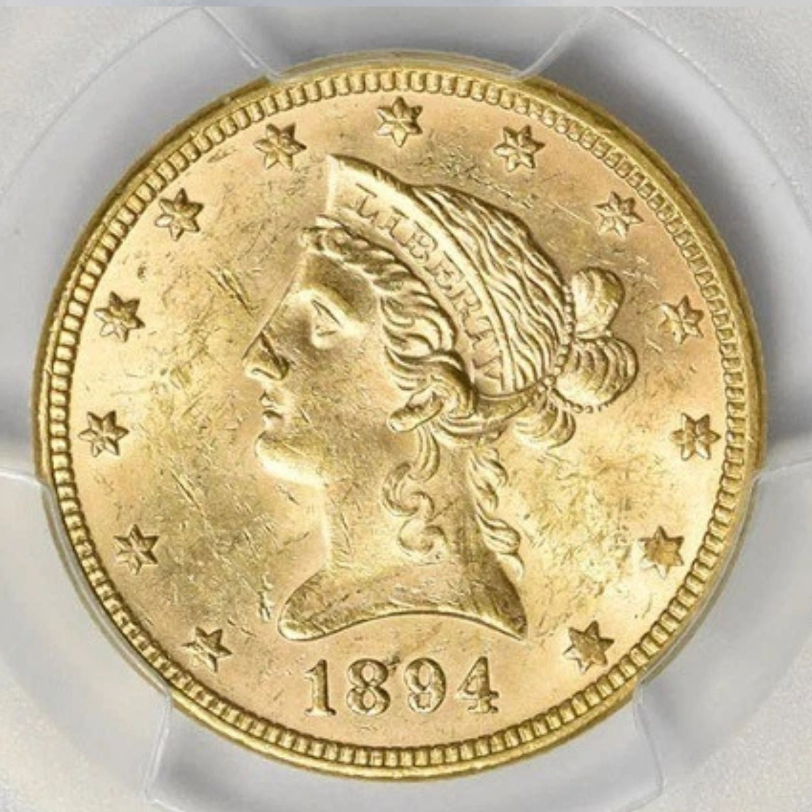 1894 $10 GOLD LIBERTY HEAD: 1894 $10 Gold Liberty Head Year: 1894 Composition: 90% Gold, 10% Copper Denomination: $10 Country of Origin: United States Accessories: None Accessories Notice: When purchasing pre-owned goods,