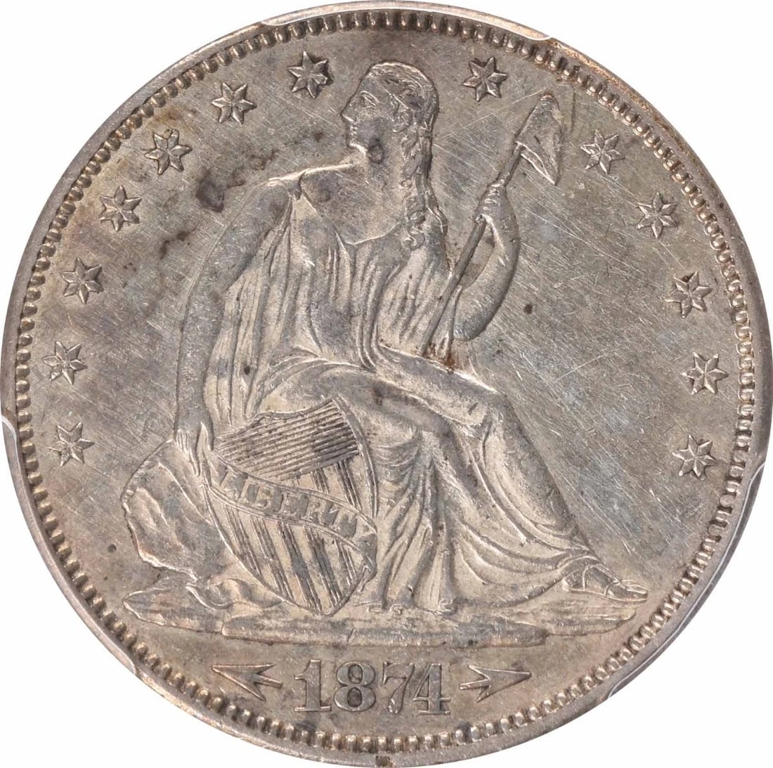 1874-CC LIBERTY SEATED SILVER HALF DOLLAR ARROWS: 1874-CC Liberty Seated Silver Half Dollar Arrows Year: 1874 Composition: 90% Silver, 10% Copper Denomination: 50C Country of Origin: United States Accessories: None Accessories Notice: When purchas