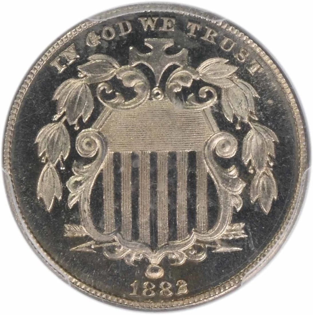 1882 SHIELD NICKEL: 1882 Shield Nickel Year: 1882 Composition: 75% Copper, 25% Nickel Denomination: 5C Country of Origin: United States Accessories: None Accessories Notice: When purchasing pre-owned goods, please ref