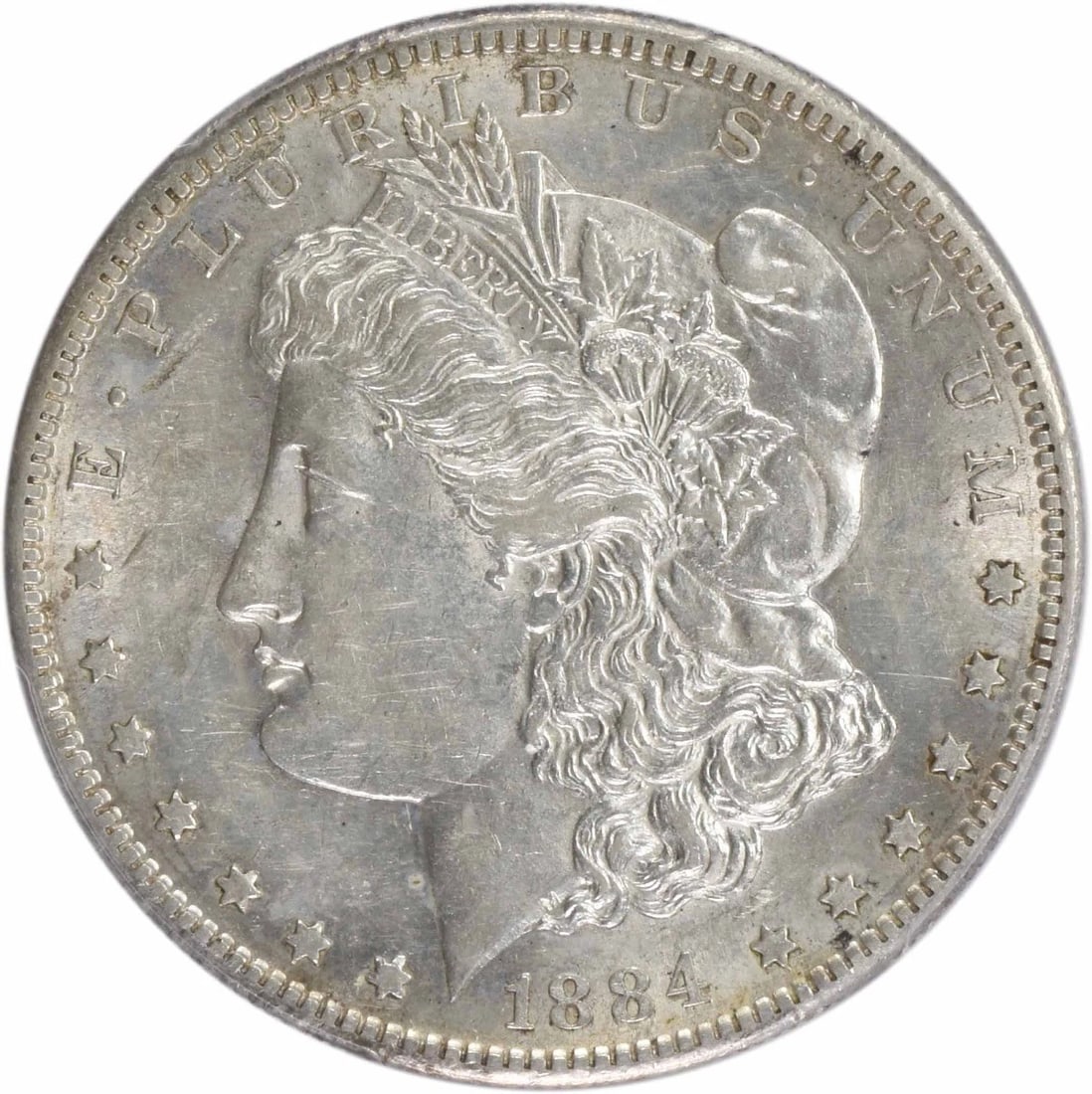 1884-S MORGAN SILVER DOLLAR: 1884-S Morgan Silver Dollar Year: 1884 Composition: 90% Silver, 10% Copper Denomination: $1 Country of Origin: United States Accessories: None Accessories Notice: When purchasing pre-owned goods,