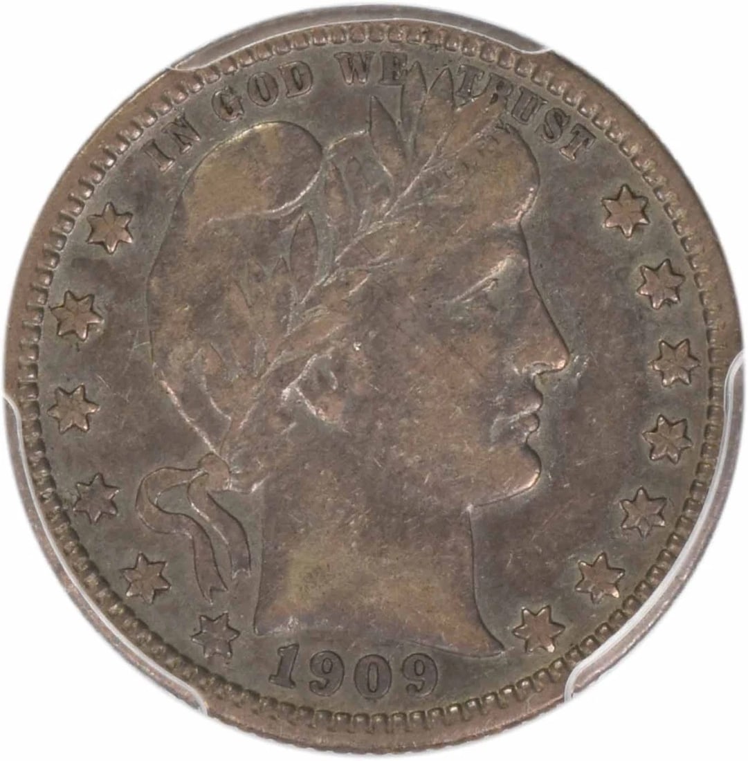 1909-O BARBER SILVER QUARTER: 1909-O Barber Silver Quarter Year: 1909 Composition: 90% Silver, 10% Copper Denomination: 25C Country of Origin: United States Accessories: None Accessories Notice: When purchasing pre-owned goods,