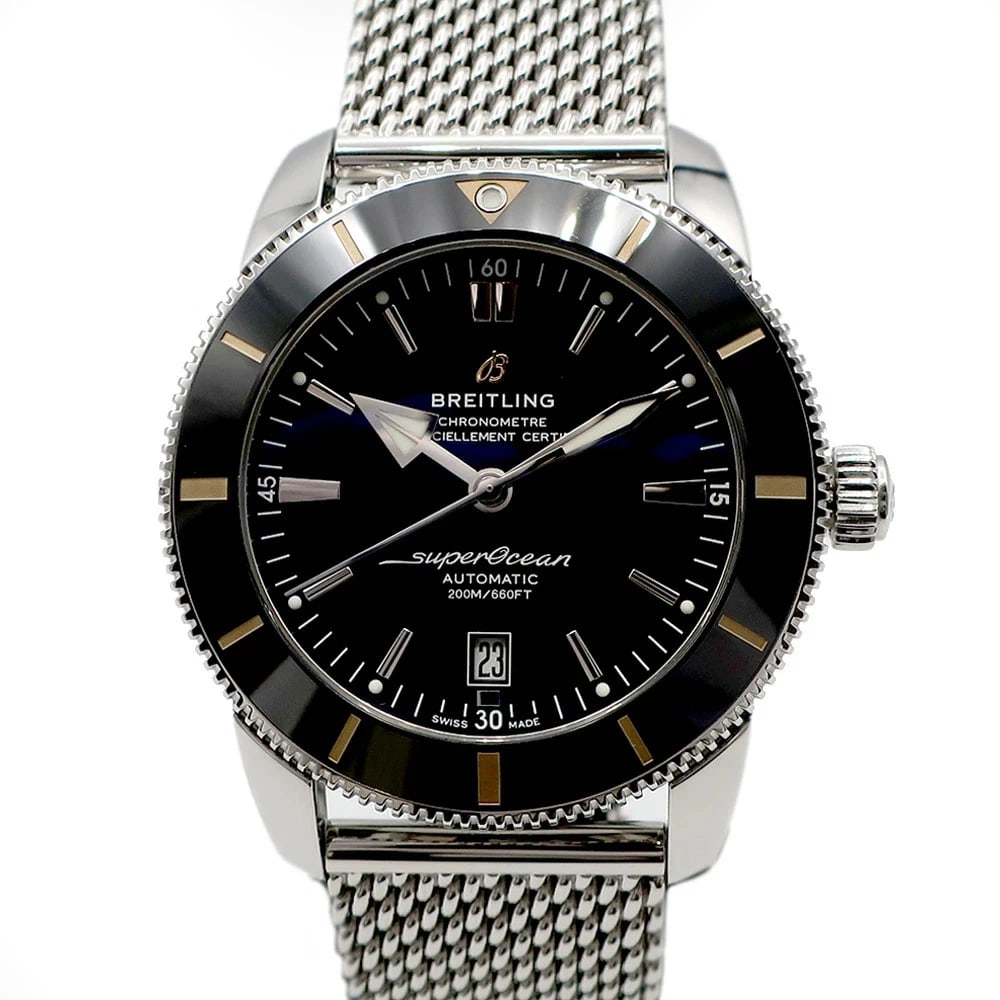BREITLING WATCH SUPEROCEAN HERITAGE BLACK: BREITLING WATCH SUPEROCEAN HERITAGE BLACK Brand: BREITLING Type/Style: Wristwatch Material: SS Color: Dial Color BLACK Size: Case size: 46mm Wrist size: Approx. 20.5cm Accessories: None Accessories
