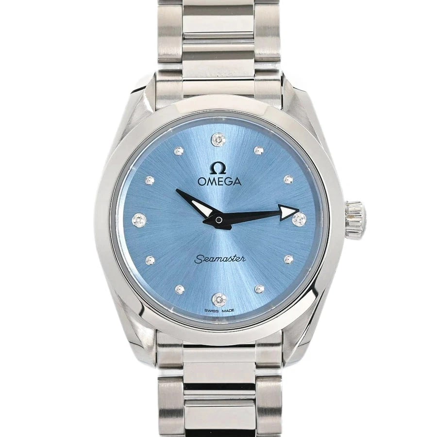 OMEGA WATCH SEAMASTER DIAMOND QUARTZ BLUE: OMEGA WATCH SEAMASTER DIAMOND QUARTZ BLUE Brand: OMEGA Type/Style: Wristwatch Material: SS Color: Dial Color BLUE Size: Case size: 28mm Wrist size: 14cm Accessories: None Accessories Notice: When