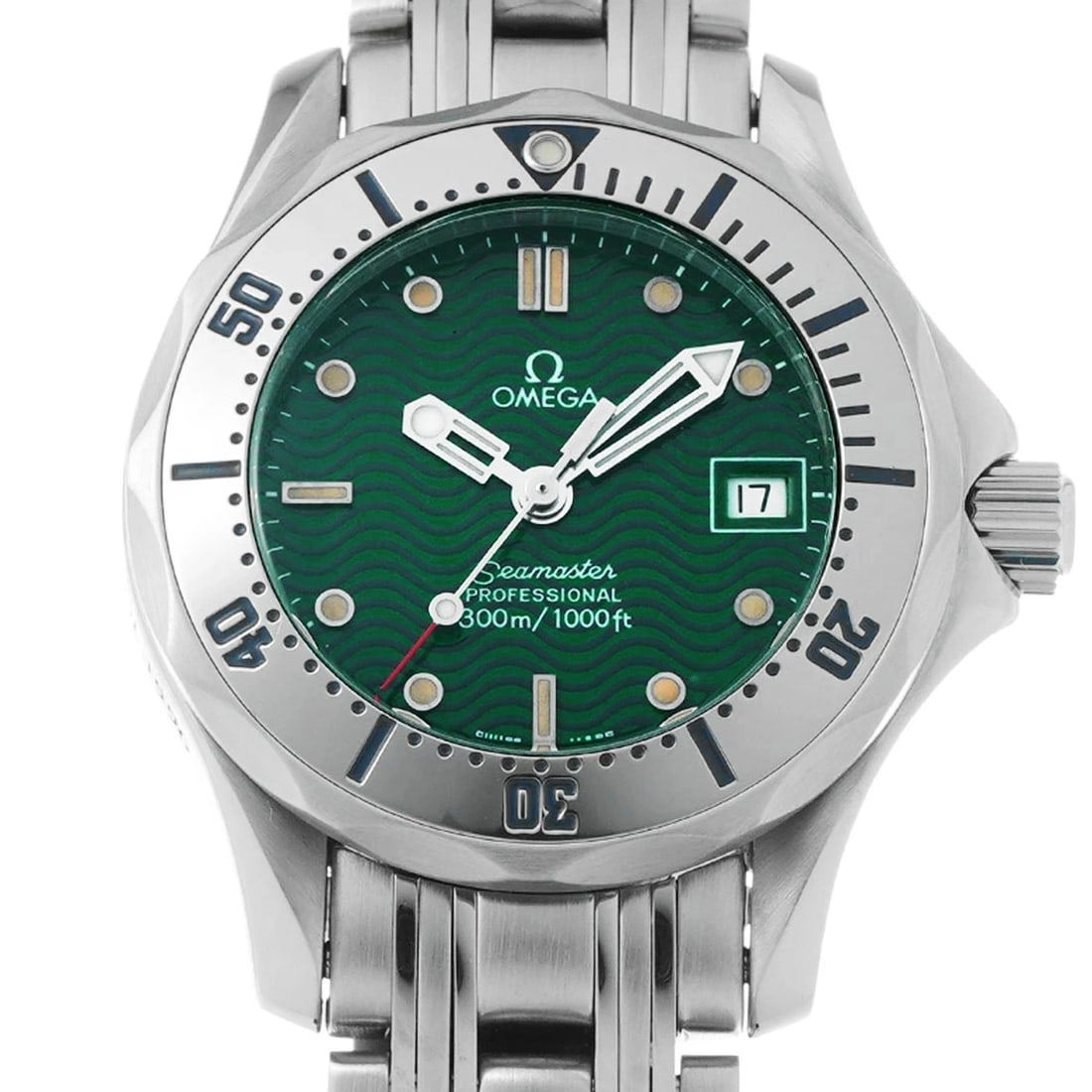 OMEGA WATCH SEAMASTER JACQUES QUARTZ DATE GREEN: OMEGA WATCH SEAMASTER JACQUES QUARTZ DATE GREEN Brand: OMEGA Type/Style: Wristwatch Material: SS Color: Dial Color GREEN Size: Case size: 28.5mm Wrist size: Approx. 17cm Accessories: None Accessories
