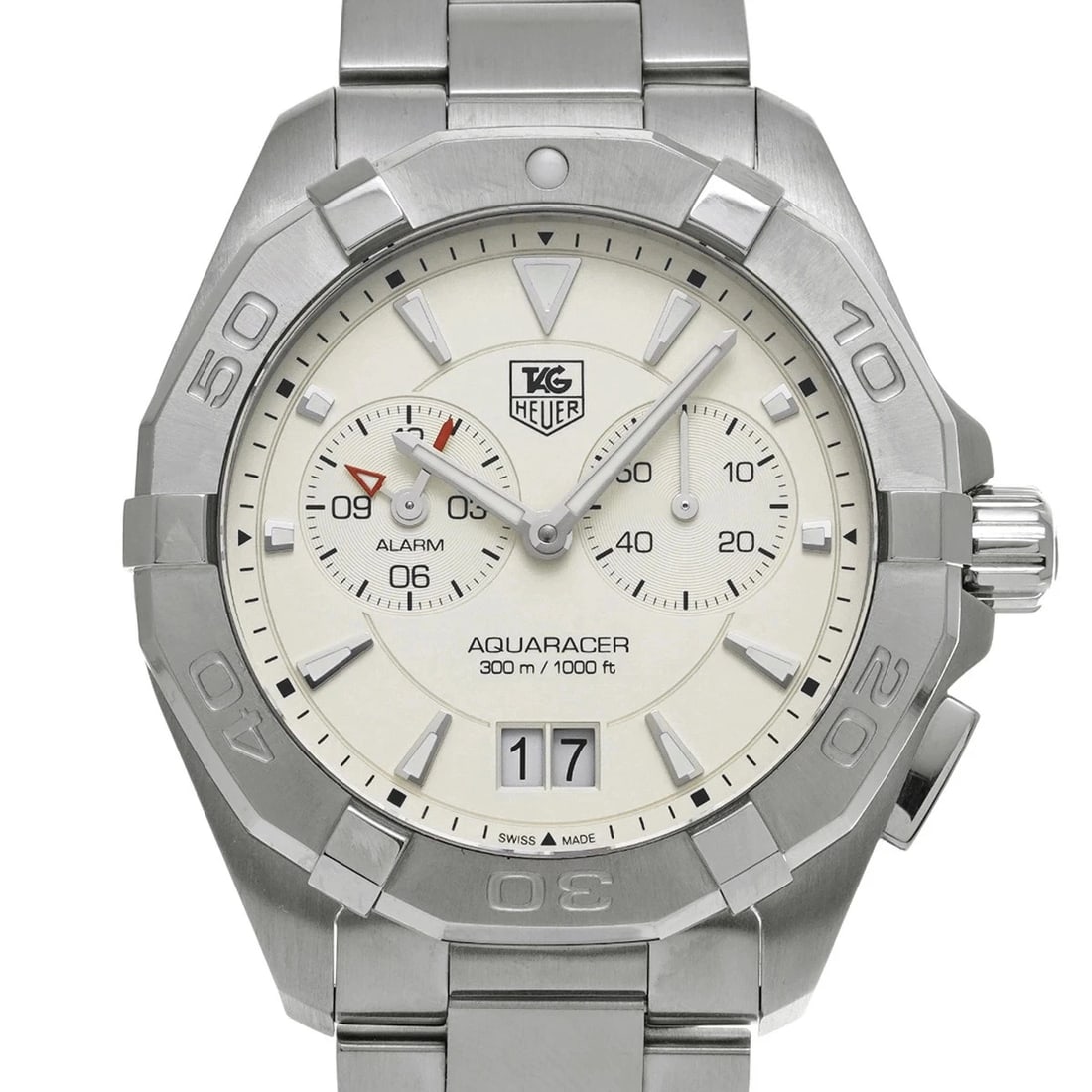 TAG HEUER WATCH AQUARACER WATCH QUARTZ DATE SILVER SS: TAG HEUER WATCH AQUARACER WATCH QUARTZ DATE SILVER SS Brand: TAG HEUER Type/Style: Wristwatch Material: SS Color: Dial Color SILVER Size: Case size: 41mm Wrist size: Approx. 19.5cm Accessories: None