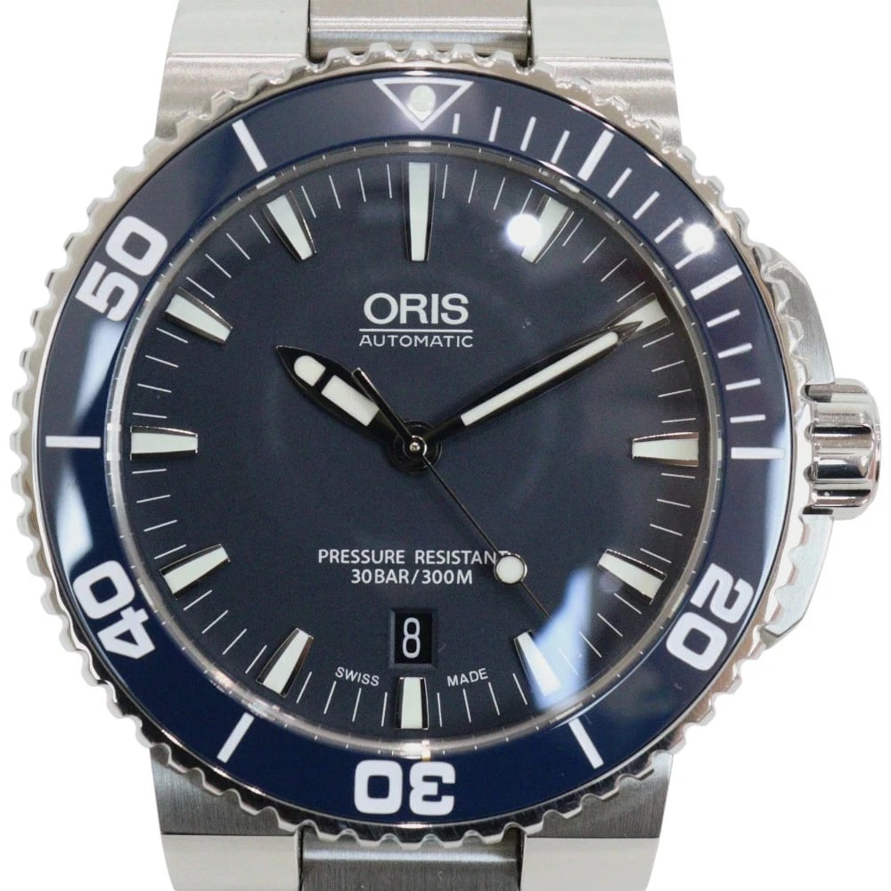 ORIS WATCH AQUIS DATE AUTOMATIC DARK BLUE: ORIS WATCH AQUIS DATE AUTOMATIC DARK BLUE Brand: ORIS Type/Style: Wristwatch Material: SS Color: Dial Color DARK BLUE Size: Case size: 43mm Wrist size: 21cm Accessories: None Accessories N