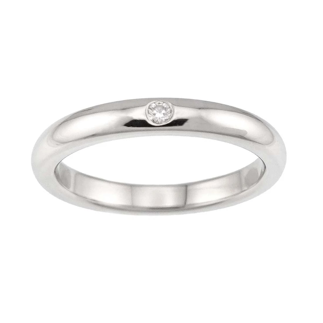 TIFFANY & CO. STACKING BAND RING WITH SINGLE DIAMOND: Tiffany & Co. Stacking Band Ring with Single Diamond Brand: Tiffany & Co. Type/Style: Ring Material: PT950, Main Stone Natural Color: Silver Size: US 4.5 Accessories: None Accessories Notice: When