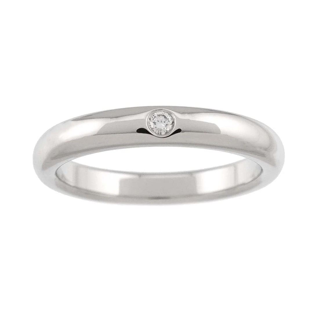 TIFFANY & CO. STACKING BAND RING WITH SINGLE DIAMOND: Tiffany & Co. Stacking Band Ring with Single Diamond Brand: Tiffany & Co. Type/Style: Ring Material: Pt950 , Main Stone Natural Color: silver Size: US 4.5 Accessories: None Accessories Notice: When